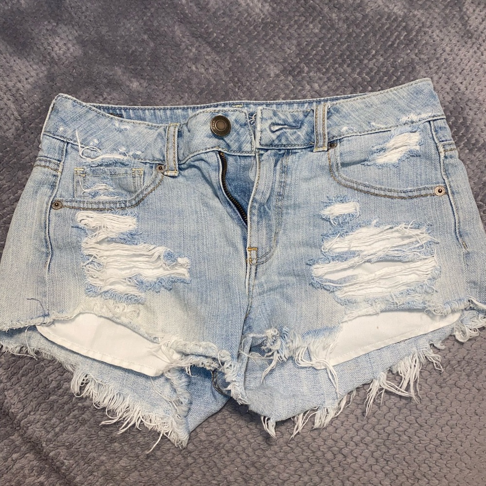 Distressed Light Blue Denim Shorts